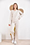 Women's Crew Neck Corded Fabric Sweater Two-Piece Knitwear Set with Pants - 4