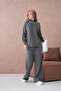 Women's Mock Neck Half Placket Zipper Slit Sweater Pants Two-Piece Knitwear Set - 3