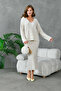 Women's V-Neck Ribbed Sweater Skirt Two-Piece Knit Set - 2