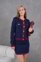 Women's Crew Neck Button Detail Jacket Skirt Two-Piece Knitwear Set - 2