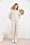 Women's Crew Neck Corded Fabric Sweater Two-Piece Knitwear Set with Pants - 2