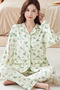 Floral Pattern Button-Up Top High Waist Bottom Lounge Sleepwear 2 Pcs Womens Pajama Set - 4