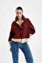 Afitos Double Color Detailed Zippered Short Trench Coat
