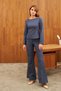 Blue Backless Long Sleeve Blouse - 2
