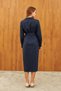 Navy Blue Striped Midi Length Belted Dress - 8