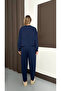 Women's Navy Blue Oversized Tracksuit Set Comfortable Fit Sweatshirt and Elastic Leg Bottom - 6