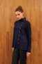 Navy Blue High Collar Button Detailed Crepe Shirt - 7