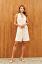 Cream Sleeveless Mini Dress with Pockets - 3