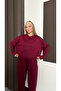 Women's Burgundy Oversized Tracksuit Set Comfortable Fit Sweatshirt and Elastic Leg Bottom - 2
