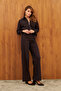 Navy Blue Striped Belted Zippered Short Jacket - 6