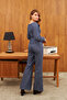Blue Wide-Legged Cima Stitched High-Waisted Trousers - 3
