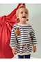 100% Organic Cotton Cream/Navy Blue Striped Christmas Pattern Long Sleeve 2-Piece Bottom Top Set Alyf74694 - 2