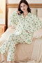 Floral Pattern Button-Up Top High Waist Bottom Lounge Sleepwear 2 Pcs Womens Pajama Set