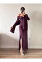 Women's Purple Satin Strap Shawl Slit Maxi Dress - 2