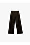 Striped Straight Wide-Leg Fabric Trousers with Pile Detail Pockets - 3