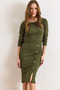 Women's Khaki Button Detailed Slit Midi Stretchy Dress Elb-19002256 - 2