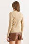Women's Beige Coffee Collar Detailed Buttoned Corded Fabric Stretchy Blouse Blz-19003181 - 2