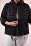 Plus Size Pocket Detail Jacket with Arm Epaulettes Black - 2