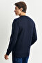 Navy Blue Standard Fit Crew Neck Modern Pattern Detailed Winter Knitwear Sweater - 6