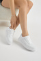 Women's White Thick Faylon Sole Plain Patterned Lace-Up Sports Shoes - 4