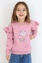 Girl's Sweatshirt with Floral Embroidery Detail on the Shoulders, Flower Printed 2-6 Years Old, Dried Rose