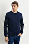 Navy Blue Standard Fit Crew Neck Modern Pattern Detailed Winter Knitwear Sweater