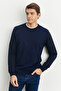 Navy Blue Standard Fit Crew Neck Modern Pattern Detailed Winter Knitwear Sweater - 3