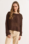 Women's Bitter Brown Tiny Pompom Lace-Like Knit Cotton Knitwear Blouse Blz-19002336 - 3