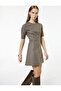 Crew Neck Short Sleeve Viscose Blend Mini Dress with Stitching Detail - 2