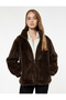 Faux Fur Coat with Faux Suede Lining, Stand Collar, Long Sleeves, Crop Zipper Closure - 2