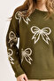Women's Khaki Bow Detailed Oversized Knitwear Sweater Kzk-19000971 - 3