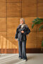 Women's Fur Collar Sleeves Zippered Suit Anthracite - 2