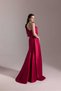One Shoulder Floral Applique Satin Evening Dress – Draped and Slit Detail Evening Gown - 2