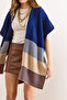 Women's Navy Blue Zigzag Pattern Poncho Cardigan HRK-19000422 - 4