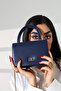 Women's Navy Blue Mini Box Handbag with Side Cross Strap and Handle Modern Stylish Women's Bags