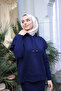 Navy Blue Knitwear Sweater Combination Dress - 5