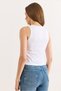 Women's White Crew Neck Cotton Sleeveless Knitted T-Shirt Tsh-19000937 - 2