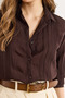 Women's Dark Brown Geometric Striped Detail Drapey Shirt GML-19001335 - 4