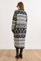 Women's Black Ecru Ethnic Pattern Soft Textured Long Knitwear Cardigan Hrk-19000421 - 3