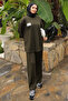 Khaki Embroidered Tunic and Pants Set