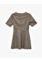Crew Neck Short Sleeve Viscose Blend Mini Dress with Stitching Detail - 4