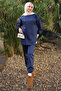 Navy Blue Embroidered Tunic Trouser Set - 2
