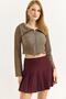 Women's double zipper madonna collar ruffle blouse - burgundy