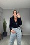 Polo Neck Zippered Blouse, Pack of Shoulder Pad - 2