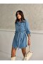 Women's belted ice blue denim dress - 4