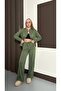 Women's Khaki Modal Fabric piped Wide Leg Zippered Tracksuit Set