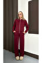 Women's Burgundy Modal Fabric piped Wide Leg Zippered Tracksuit Set - 3