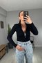 Polo Neck Zippered Blouse, Pack of Shoulder Pad