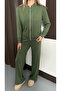 Women's Khaki Modal Fabric piped Wide Leg Zippered Tracksuit Set - 5