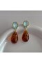 Water Green and Amber Color Transparent Drop Resin Earrings - 2
